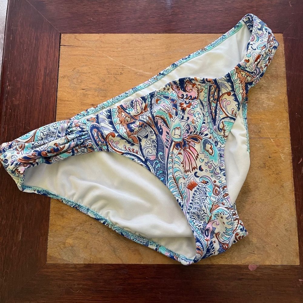Victorias Secret Swim Suit Bathing Suit Bikini Bottoms ONLY Blue Floral Medium